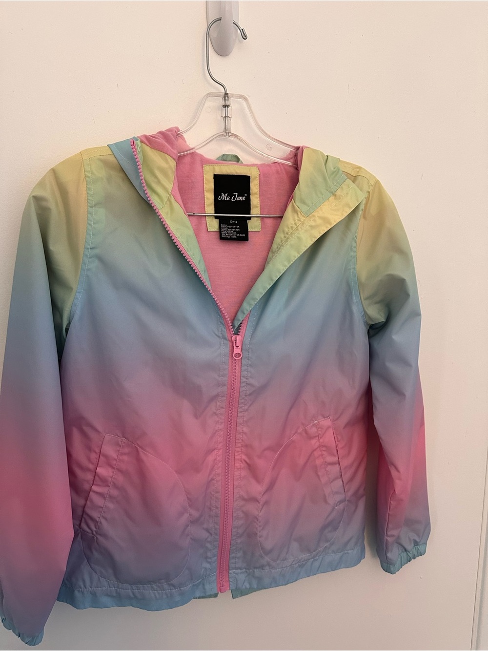 Me Jane Girls' Pastel Rainbow Ombre Hooded Rain Jacket